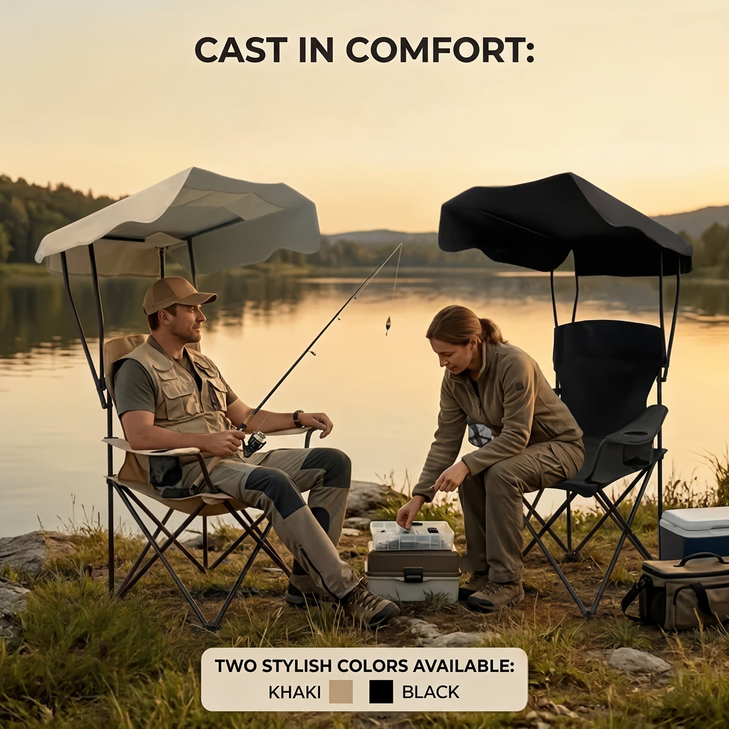 Outdoor Camping Chair w/ Canopy Foldable Portable Chair Cup Holder Carry Bag