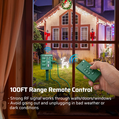 Outdoor Power Stake Timer w/ Remote, 6FT Cord, 6 Outlets, Dusk to Dawn Light Timer