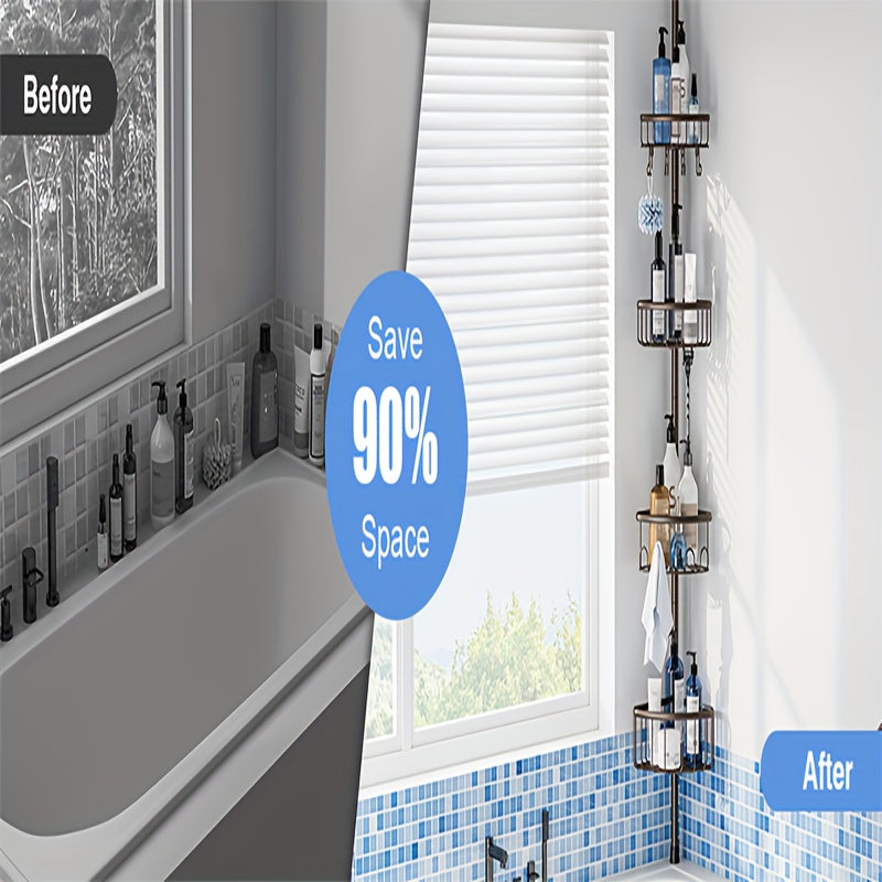 4-Tier Corner Shower Organizer Telescopic Pole Rustproof Bathroom Storage Black