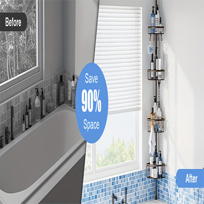 4-Tier Corner Shower Organizer Telescopic Pole Rustproof Bathroom Storage Black