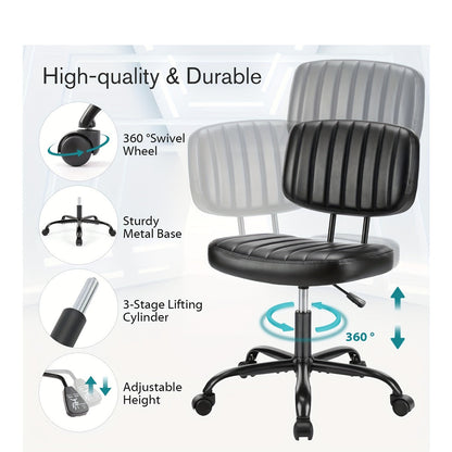 Armless Office Chair PU Leather Rolling Desk Chair Task Vanity Chair Wheels