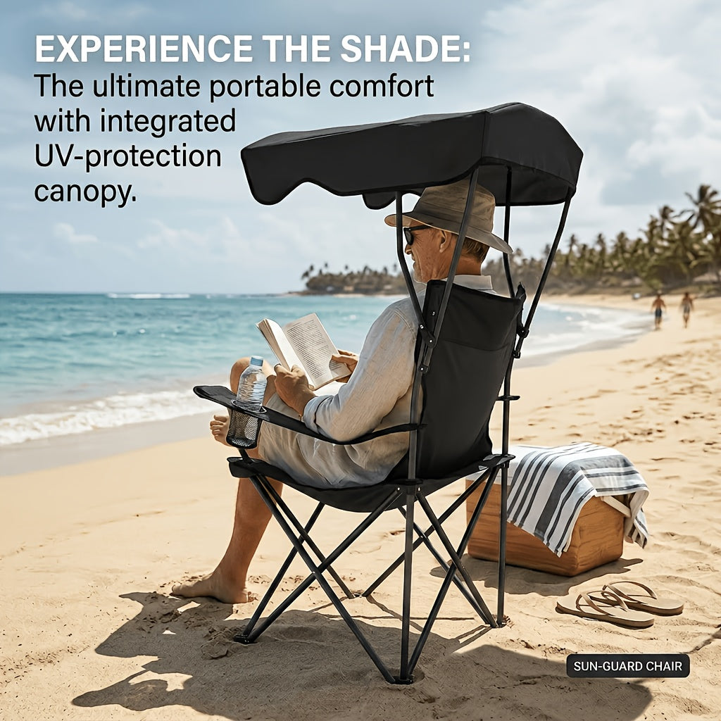 Outdoor Camping Chair w/ Canopy Foldable Portable Chair Cup Holder Carry Bag