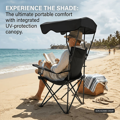 Outdoor Camping Chair w/ Canopy Foldable Portable Chair Cup Holder Carry Bag