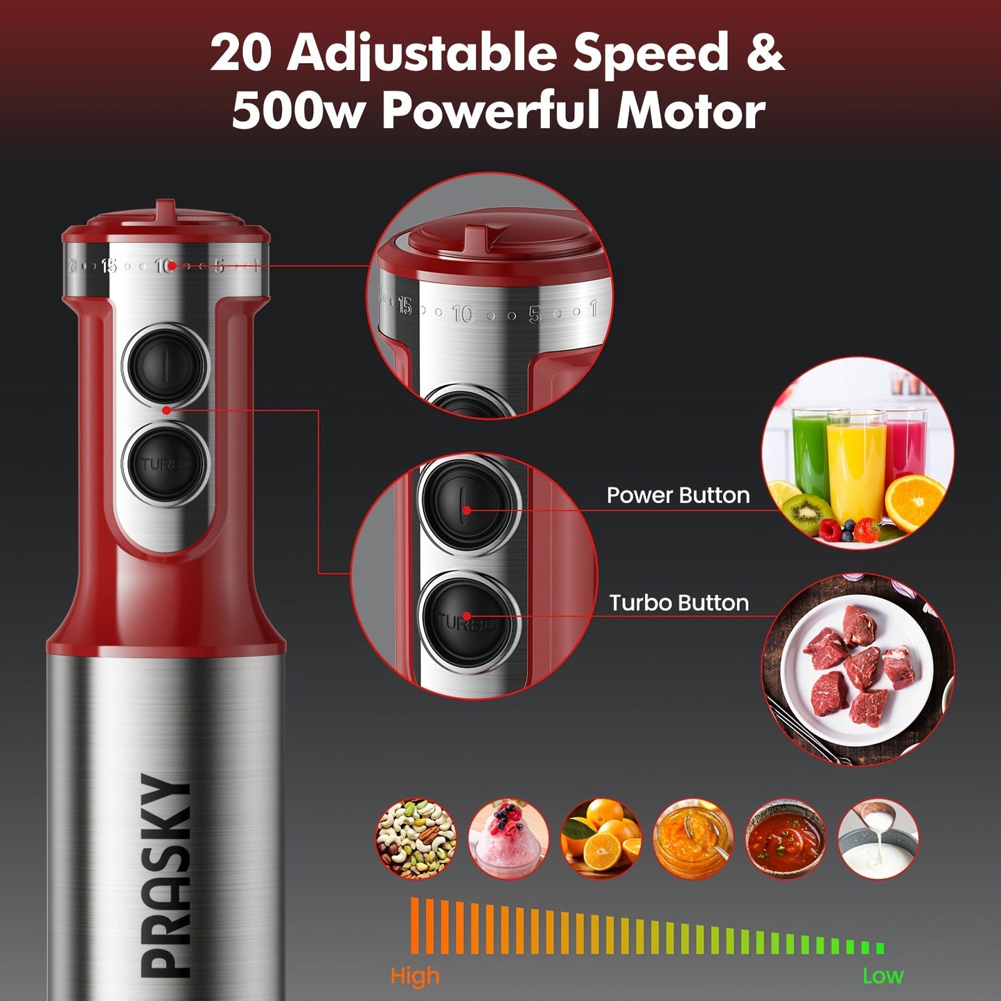 5-in-1 Handheld Stick Blender Immersion Mixer Whisk Chopper Kitchen Set