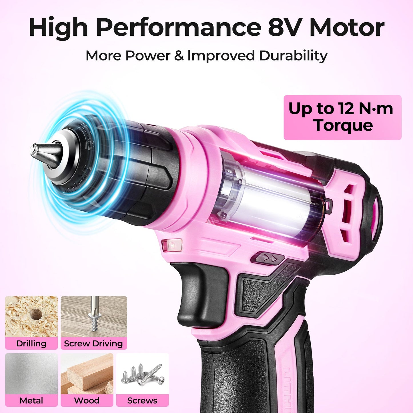 119 PCS Power Tool Set 8V/12V Cordless Drill Driver Hand Tool Kit Home DIY Repair