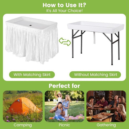 4ft Folding Ice Table with Drain Portable Cooler Table Party Fill & Chill White