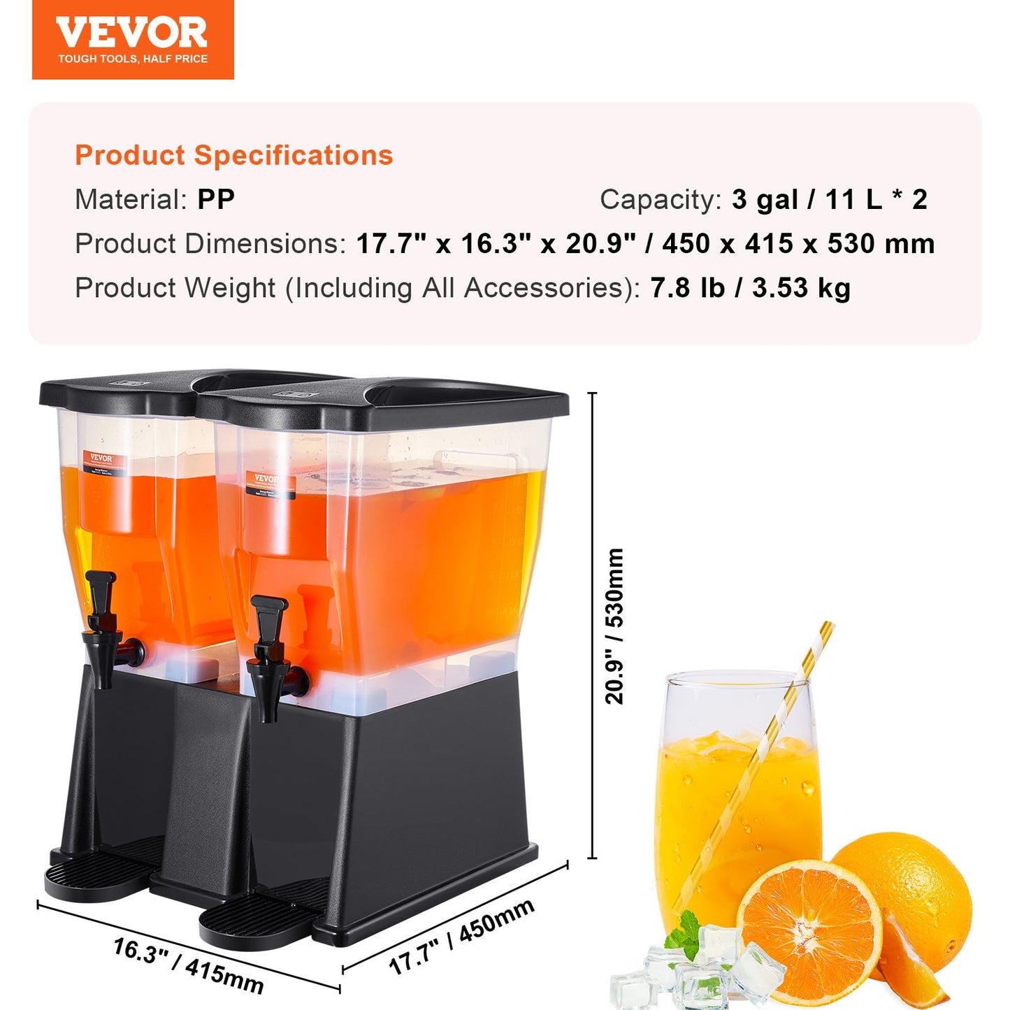 3 Gallon Beverage Dispenser w/ Stand Spigot Lid for Juice Tea Water Parties