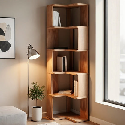 Solid Wood Corner Bookshelf 3/4/5 Tier Rustic Bookcase Storage Shelf Stand