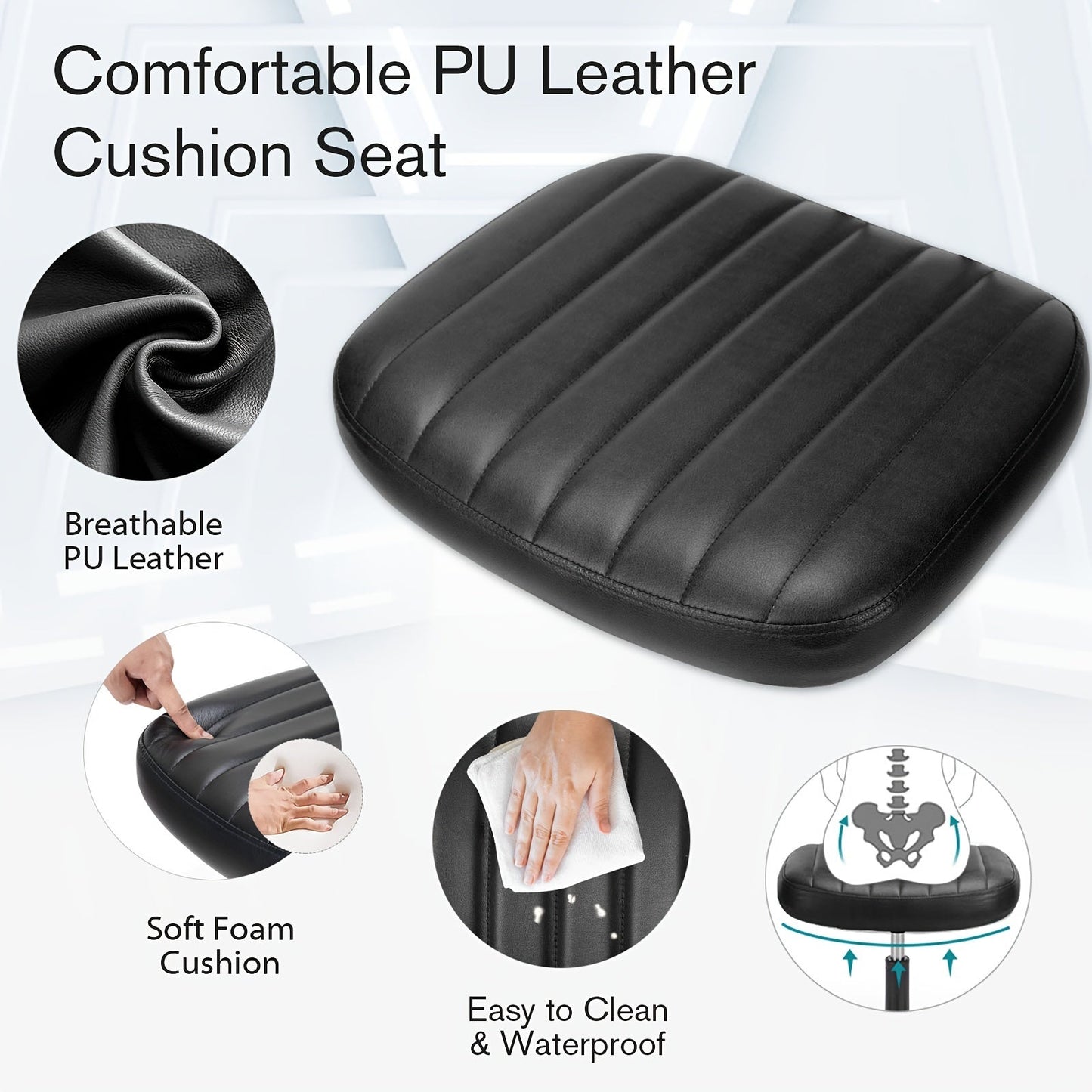 Armless Office Chair PU Leather Rolling Desk Chair Task Vanity Chair Wheels