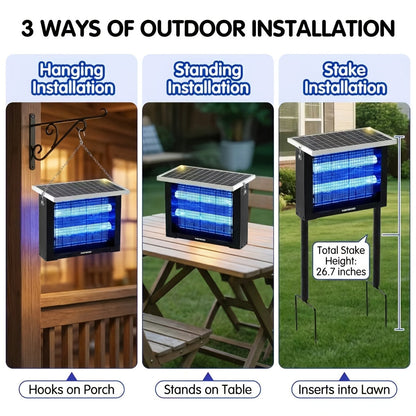 Solar Bug Zapper Outdoor 4500V Electric Mosquito Fly Trap Wireless Portable