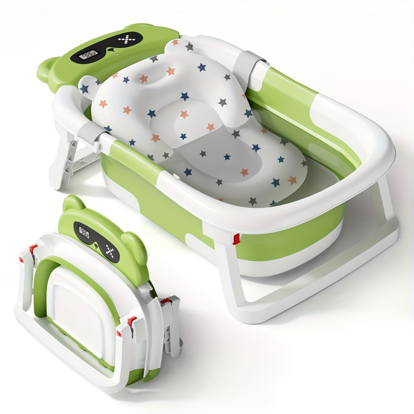 Foldable Baby Bathtub with Thermometer Soft Cushion Portable Baby Bath Tub