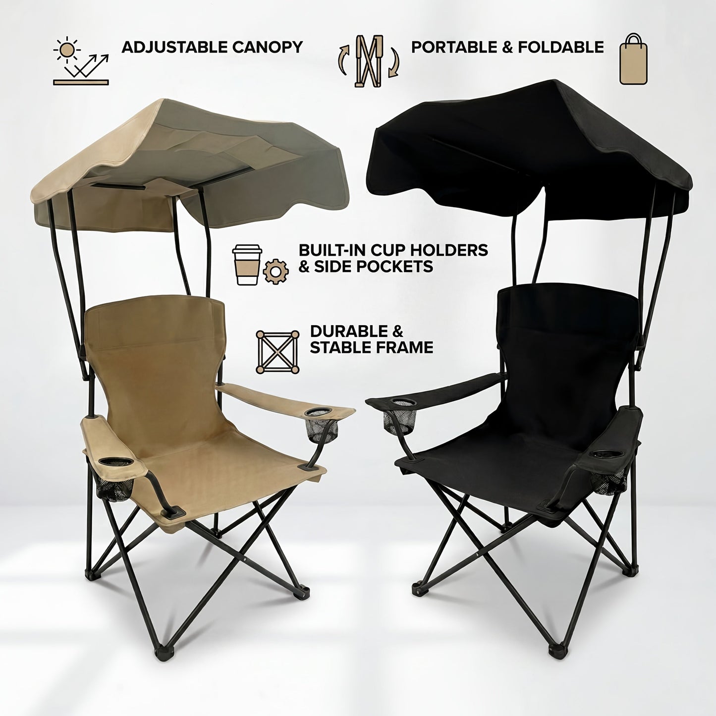 Outdoor Camping Chair w/ Canopy Foldable Portable Chair Cup Holder Carry Bag