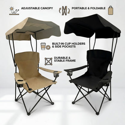 Outdoor Camping Chair w/ Canopy Foldable Portable Chair Cup Holder Carry Bag