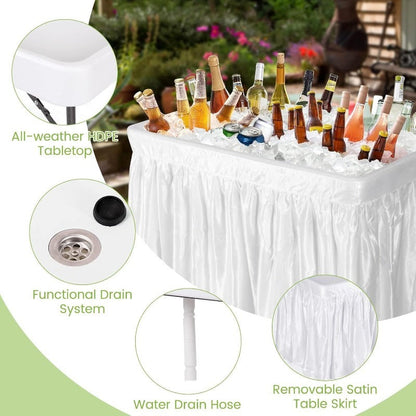 4ft Folding Ice Table with Drain Portable Cooler Table Party Fill & Chill White