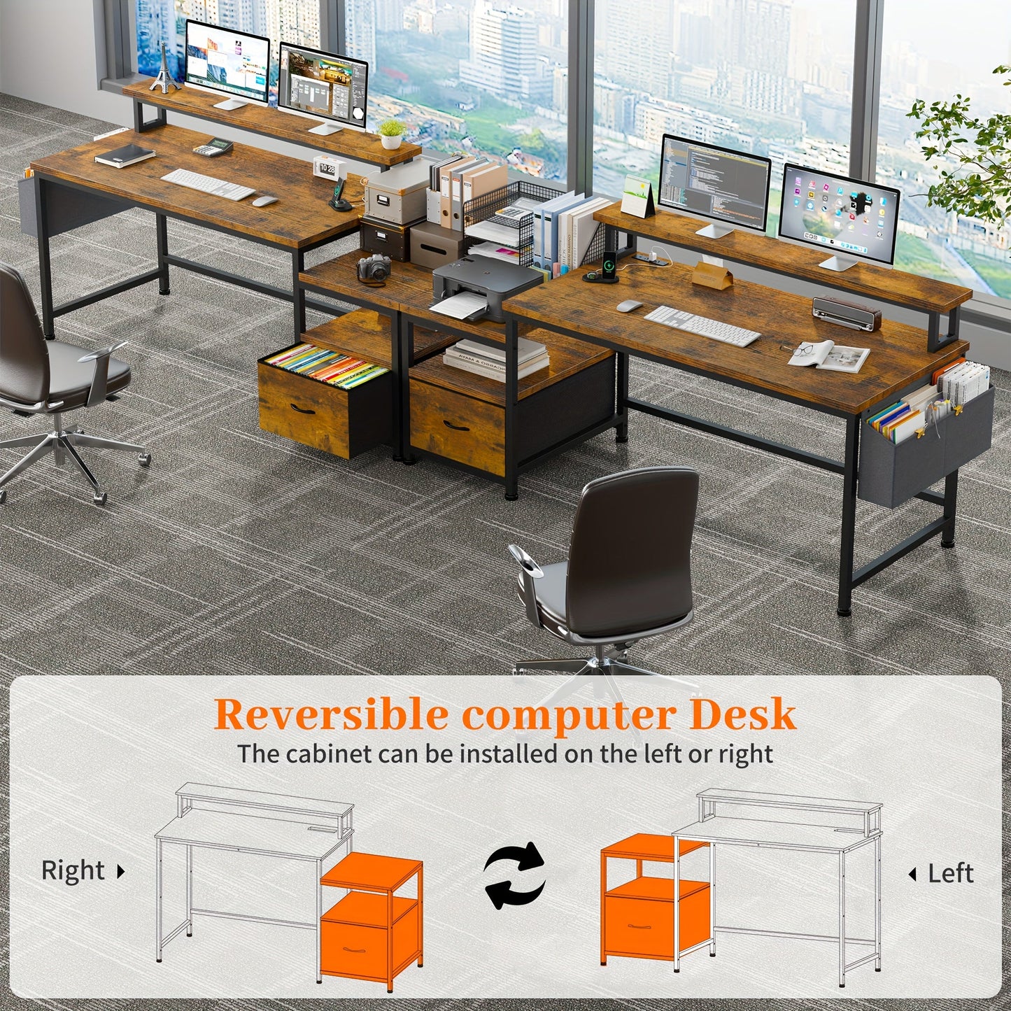 EnHomee 57" Computer Desk w/ Drawers Power Outlets Printer Shelf Home Office