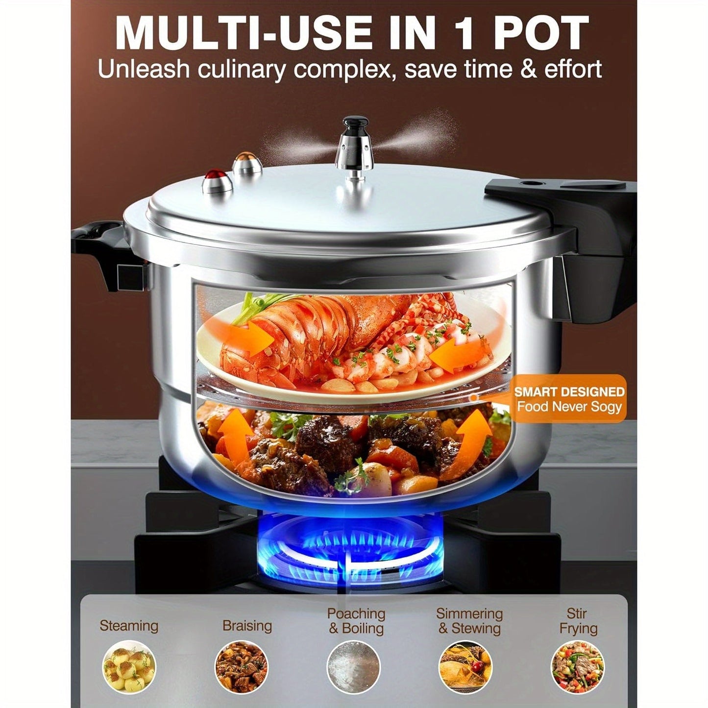 10QT Aluminum Pressure Cooker Canner w/ Rack Gas Induction Compatible