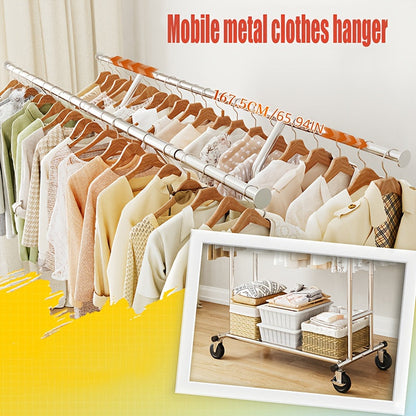 Raybee 74" Heavy Duty Clothes Rack w/ Wheels, Double Rod Adjustable Garment Rack 630LB