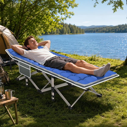 Folding Camping Cot Bed Adult Portable Heavy Duty Oxford Sleeping Cot w/ Pad Bag