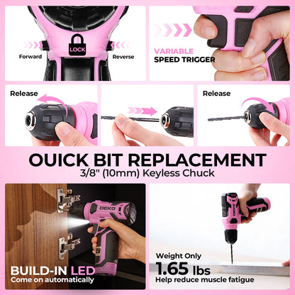 119 PCS Power Tool Set 8V/12V Cordless Drill Driver Hand Tool Kit Home DIY Repair