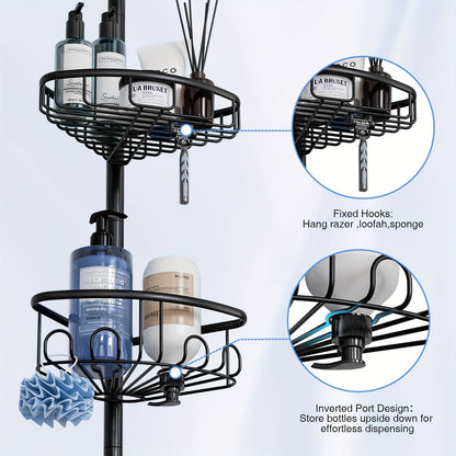 4-Tier Corner Shower Organizer Telescopic Pole Rustproof Bathroom Storage Black