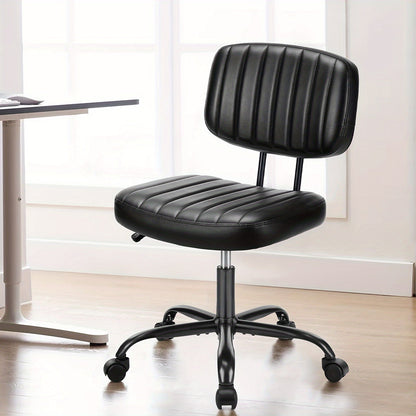 Armless Office Chair PU Leather Rolling Desk Chair Task Vanity Chair Wheels