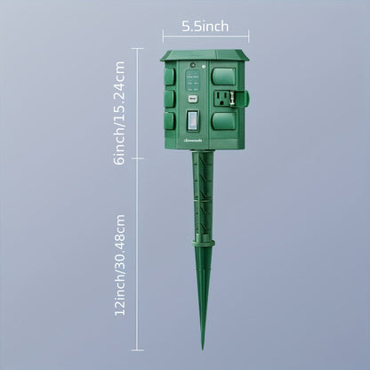 Outdoor Power Stake Timer w/ Remote, 6FT Cord, 6 Outlets, Dusk to Dawn Light Timer