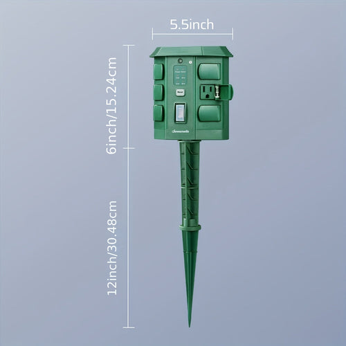 Outdoor Power Stake Timer w/ Remote, 6FT Cord, 6 Outlets, Dusk to Dawn Light Timer