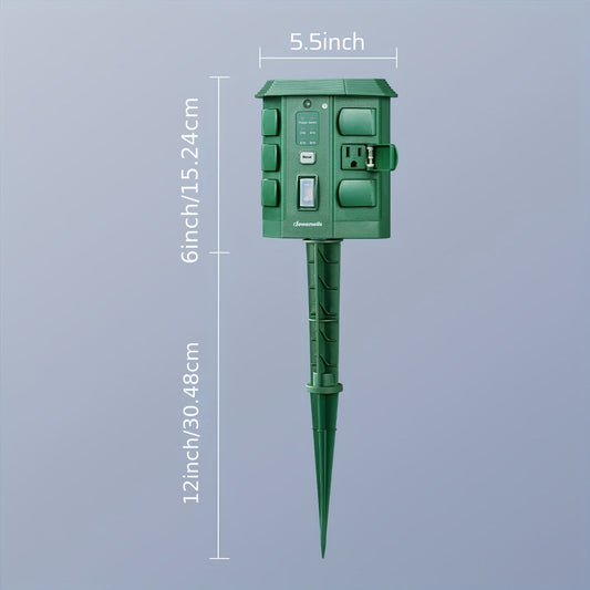 Outdoor Power Stake Timer w/ Remote, 6FT Cord, 6 Outlets, Dusk to Dawn Light Timer