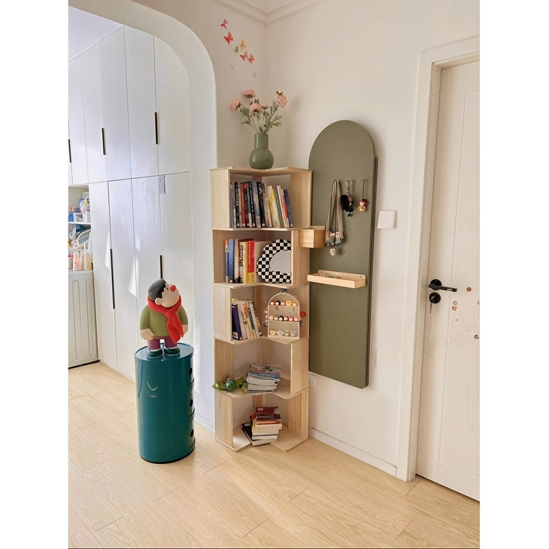 Solid Wood Corner Bookshelf 3/4/5 Tier Rustic Bookcase Storage Shelf Stand