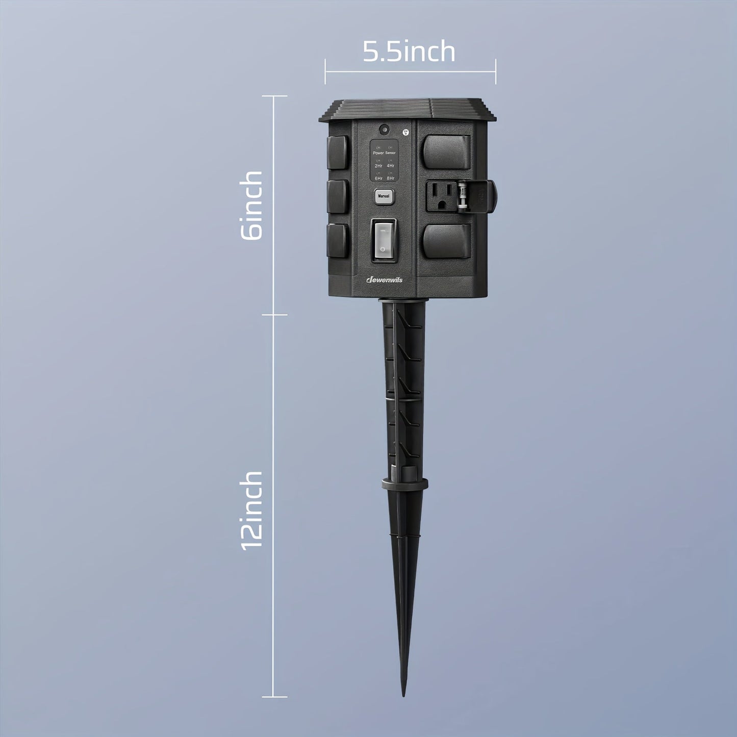 Outdoor Power Stake Timer w/ Remote, 6FT Cord, 6 Outlets, Dusk to Dawn Light Timer