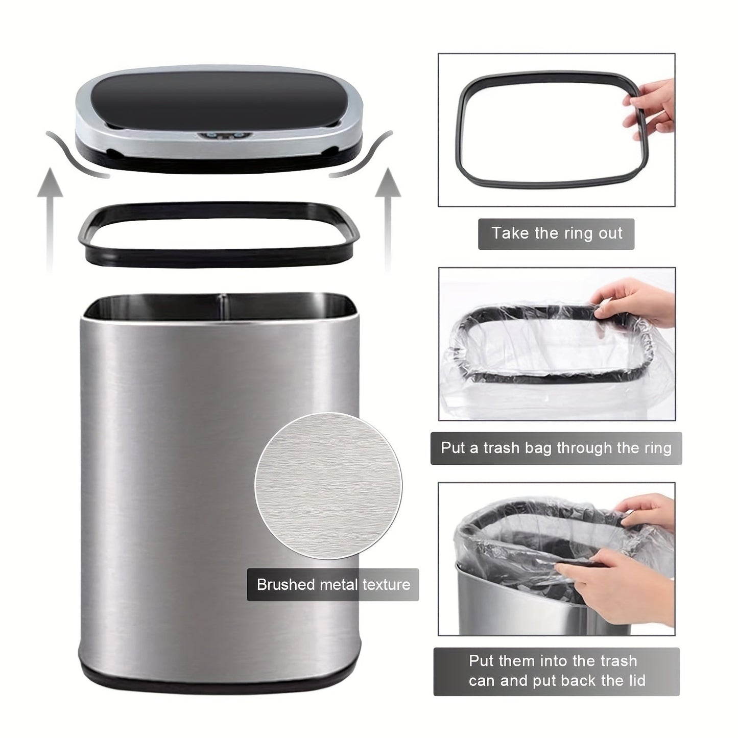 13 Gallon 50L Automatic Trash Can Touchless Motion Sensor Kitchen Garbage Bin