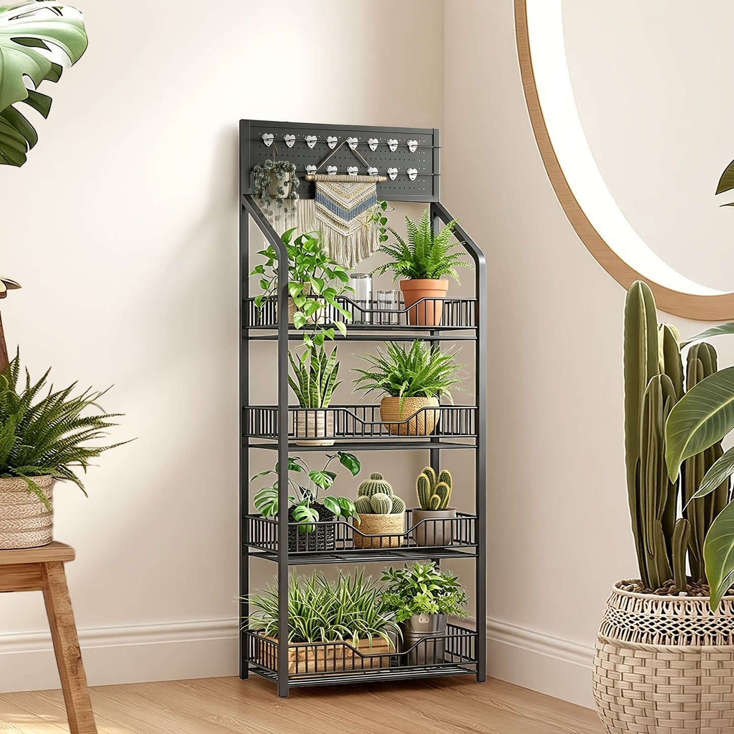 3/4/5 Tier Retail Display Rack Metal Snack Display Stand w/ Hooks & Wheels