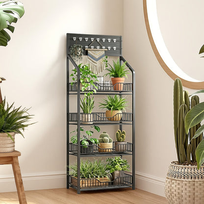 3/4/5 Tier Retail Display Rack Metal Snack Display Stand w/ Hooks & Wheels