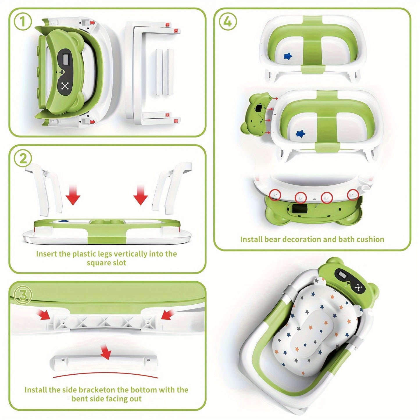 Foldable Baby Bathtub with Thermometer Soft Cushion Portable Baby Bath Tub