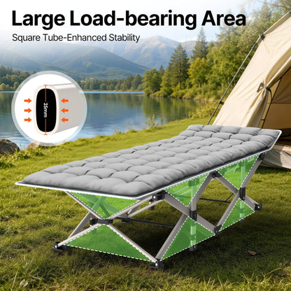 Folding Camping Cot Bed Adult Portable Heavy Duty Oxford Sleeping Cot w/ Pad Bag
