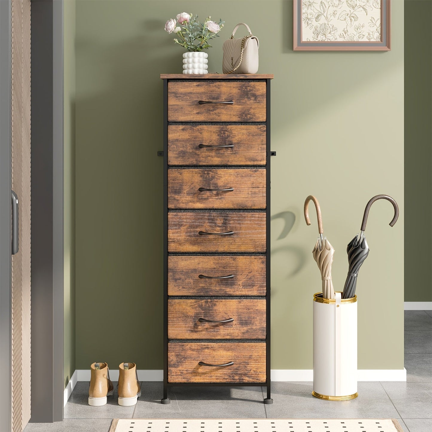 Tall Dresser Storage Organizer 6/7 Drawers Bedroom Chest Fabric Storage Tower