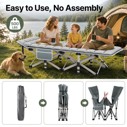 Folding Camping Cot Bed Adult Portable Heavy Duty Oxford Sleeping Cot w/ Pad Bag