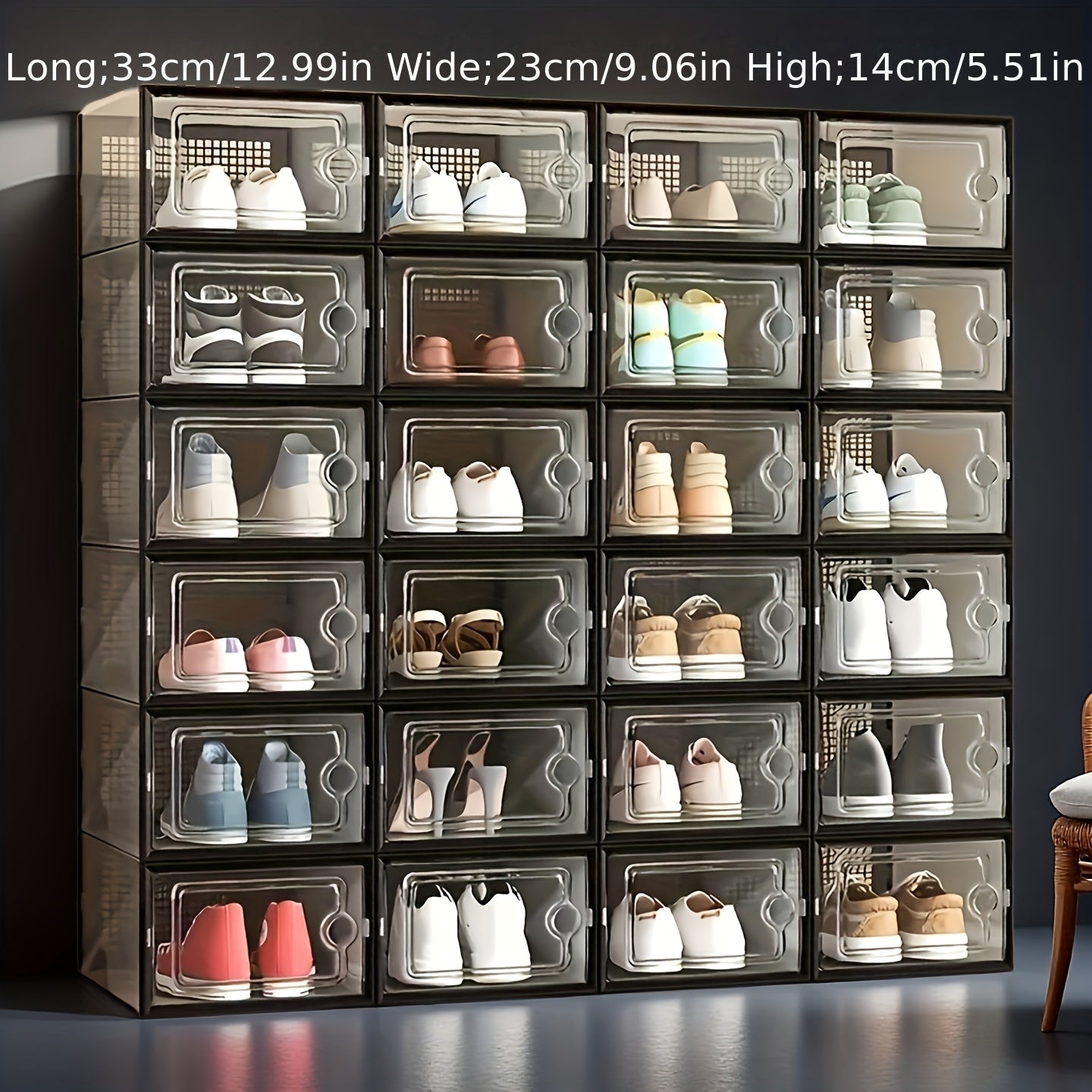 6/12/24PCS Clear Shoe Storage Boxes Stackable Foldable Sneaker Organizer Bin