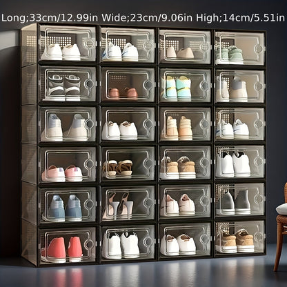 6/12/24PCS Clear Shoe Storage Boxes Stackable Foldable Sneaker Organizer Bin