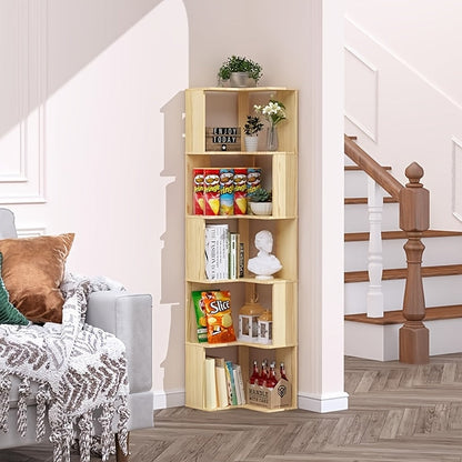 Solid Wood Corner Bookshelf 3/4/5 Tier Rustic Bookcase Storage Shelf Stand