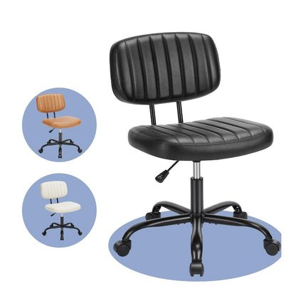 Armless Office Chair PU Leather Rolling Desk Chair Task Vanity Chair Wheels