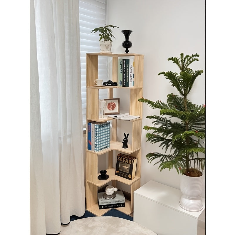 Solid Wood Corner Bookshelf 3/4/5 Tier Rustic Bookcase Storage Shelf Stand