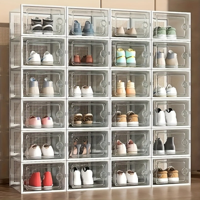 6/12/24PCS Clear Shoe Storage Boxes Stackable Foldable Sneaker Organizer Bin