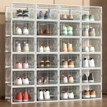 6/12/24PCS Clear Shoe Storage Boxes Stackable Foldable Sneaker Organizer Bin