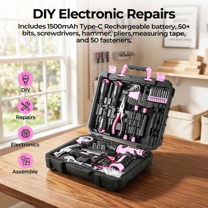 119 PCS Power Tool Set 8V/12V Cordless Drill Driver Hand Tool Kit Home DIY Repair