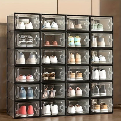 6/12/24PCS Clear Shoe Storage Boxes Stackable Foldable Sneaker Organizer Bin