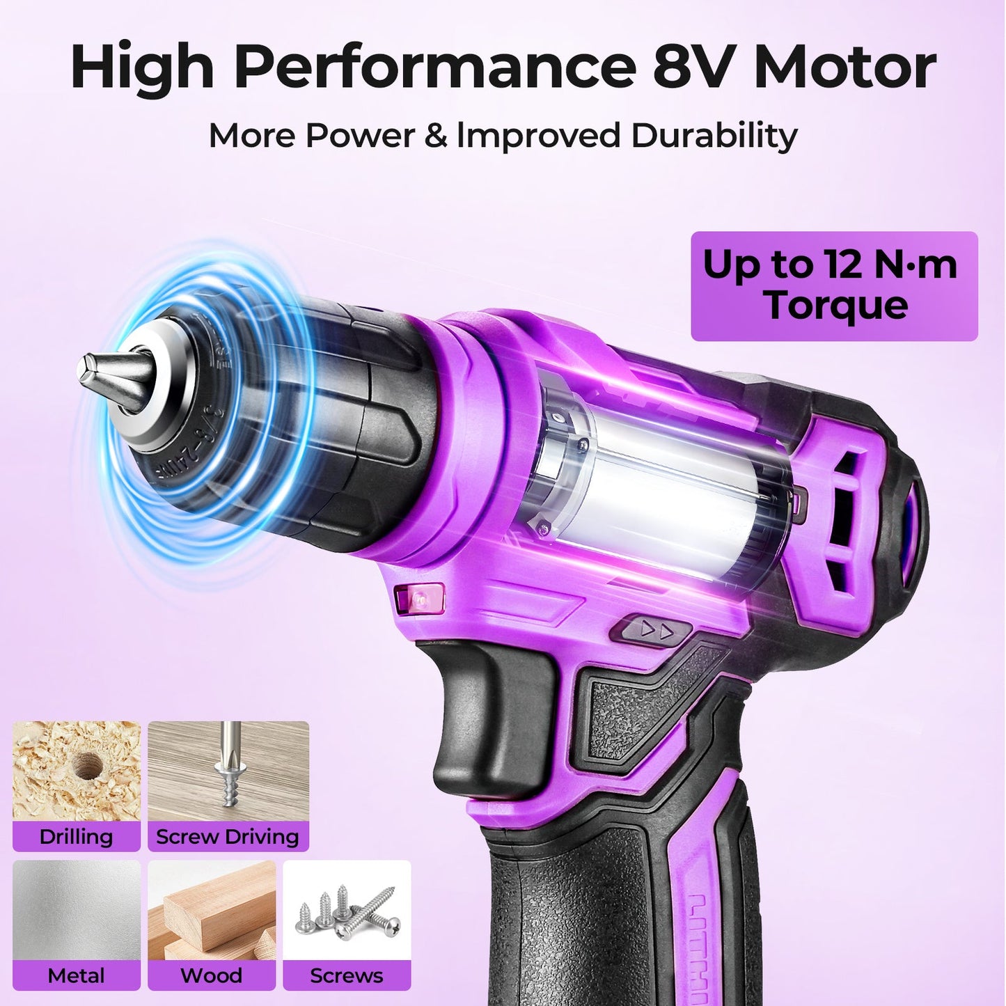 119 PCS Power Tool Set 8V/12V Cordless Drill Driver Hand Tool Kit Home DIY Repair