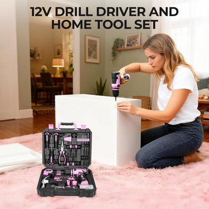 119 PCS Power Tool Set 8V/12V Cordless Drill Driver Hand Tool Kit Home DIY Repair