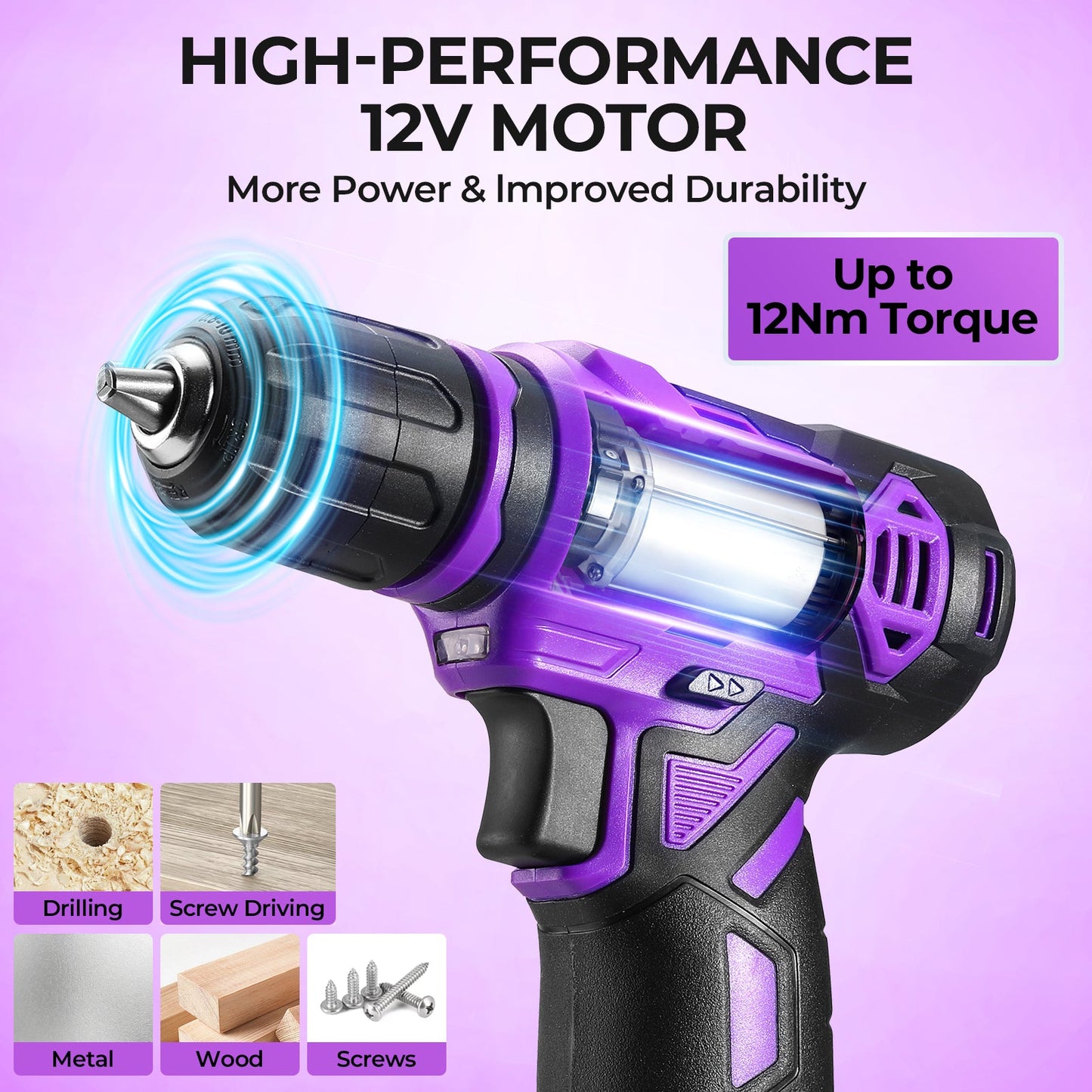 119 PCS Power Tool Set 8V/12V Cordless Drill Driver Hand Tool Kit Home DIY Repair