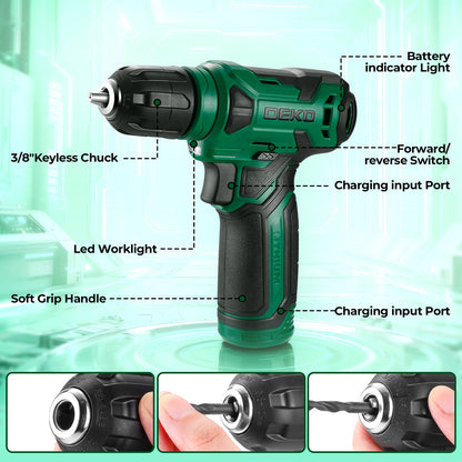 119 PCS Power Tool Set 8V/12V Cordless Drill Driver Hand Tool Kit Home DIY Repair